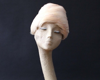 Vintage Feather Hat: Beige Formal Races Ascot Hat - Made in England