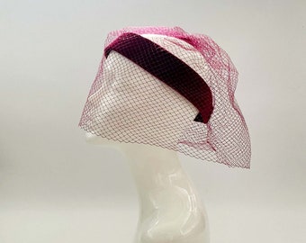 Vintage Wine Red Headpiece: Formal Races Hat with Veil