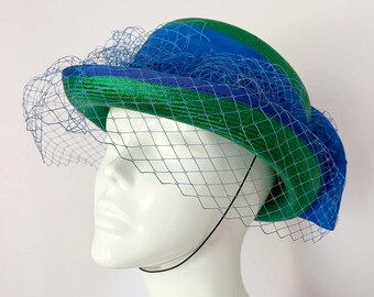 Vintage formal hat, green and blue hat, races hat, wedding hat, Ascot hat, church hat, summer hat