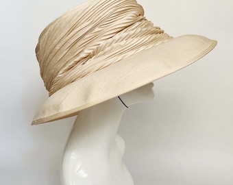 Vintage Light Beige Formal Hat: Genevieve Louis Races Wedding Ascot hat