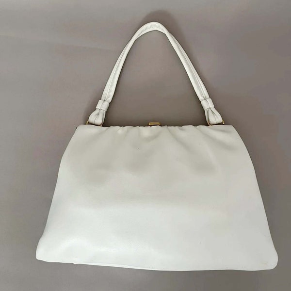 Vintage white faux leather handbag, vintage bag, vintage 50s purse, 1950s vintage, vintage purse, classic evening bag
