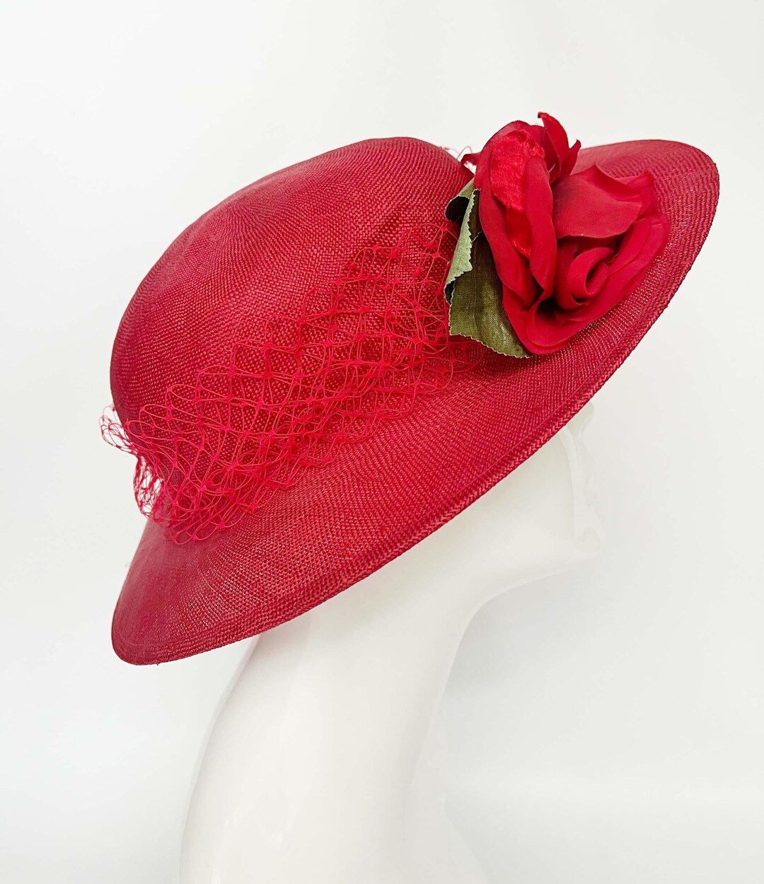 Vintage Red Straw Hat: Ascot Races Wedding Church Hat, Made in England ...