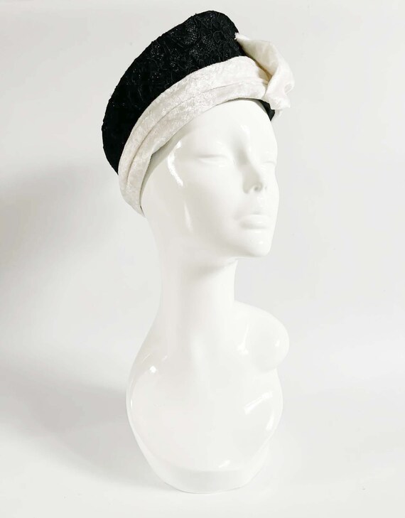 Vintage formal hat, black and white hat, races ha… - image 3