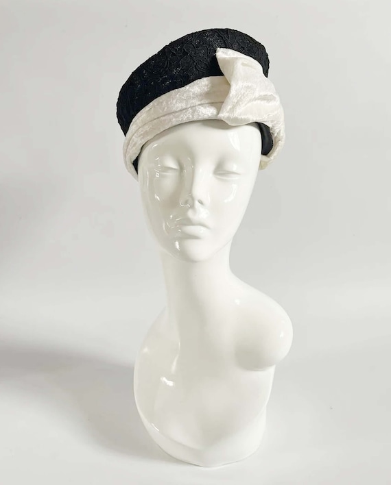 Vintage formal hat, black and white hat, races ha… - image 5