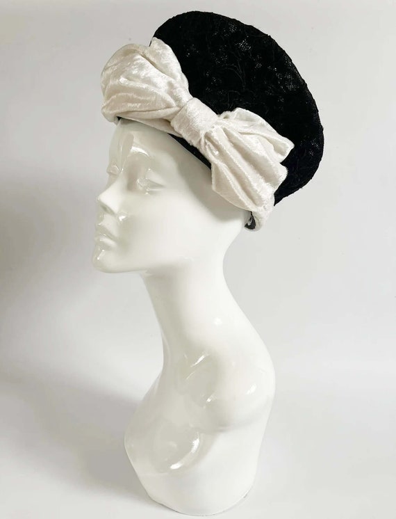 Vintage formal hat, black and white hat, races ha… - image 2