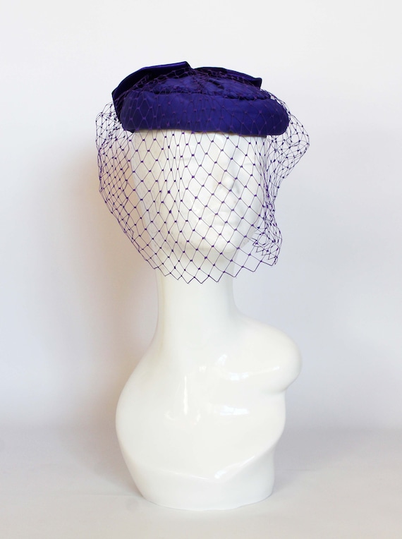 Vintage Purple Pillbox Hat: Formal Occasion Veil Hat, Made  display picture 1