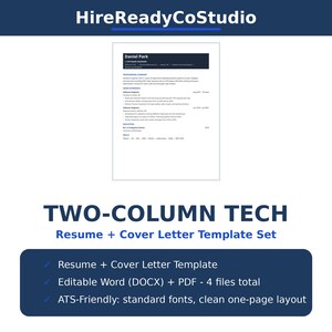 Tech Resume Template, Modern Software Engineer Resume + Cover Letter, Editable Word, ATS Friendly Single Column IT Resume, Instant Download