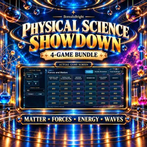Pack de jeux de sciences physiques | 4 jeux de révision HTML hors ligne | Matière, forces, énergie et ondes
