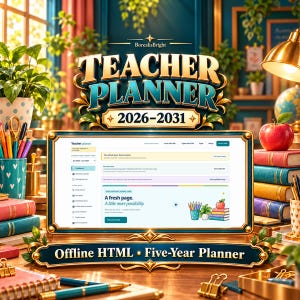 Digitaler Lehrerplaner 2026–2031, Offline-HTML-App, bearbeitbare Unterrichtspläne, Notenbuch & Anwesenheitsverwaltung
