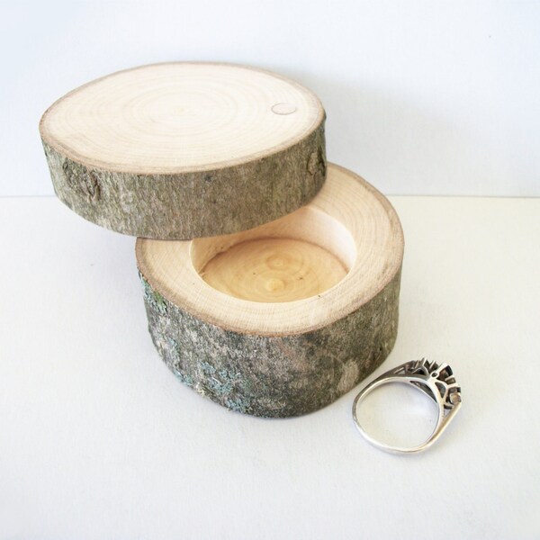 Small Maple Wood Ring Box With Lid Proposal Box Rustic Ring Bearer "Pillow" Log Wedding Jewelry Custom