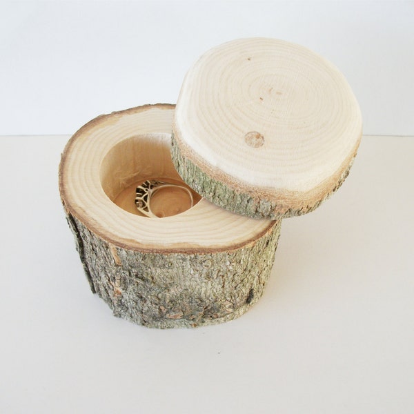 Maple Wood Jewelry Box With Lid Rustic Ring Bearer Log Wedding Jewellery Box Trinket Paperclip Holder