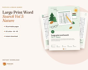 Large Print Word Search Vol 3, Nature Puzzles for Adults and Seniors, 30 Puzzles, Birds, Flowers, Seasons, Answer Key, Printable