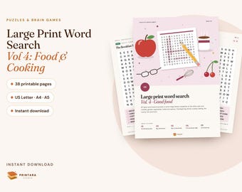 Large Print Word Search Vol 4, Food and Cooking Puzzles for Adults and Seniors, 30 Puzzles, Easy to Hard, Answer Key, Printable
