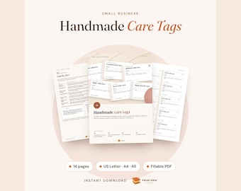 Printable Care Tags for Handmade Items, Knit, Crochet, Sewn and Quilt Care Labels, Fillable PDF Gift Tags