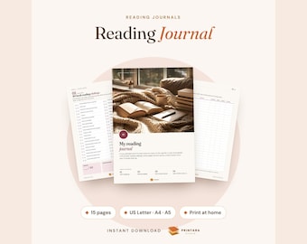 Printbaar leesdagboek, pagina's voor boekrecensies, leeslijst (TBR-lijst), leeslogboek en -uitdaging, serie-tracker, cadeau voor boekenliefhebbers