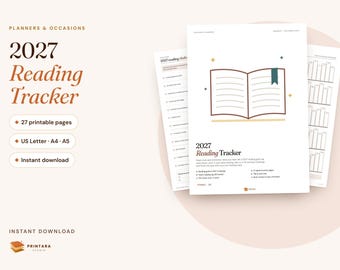 2027 Reading Tracker Printable, Dated Reading Log, Book Journal with Reading Challenge, TBR List and Reading Stats