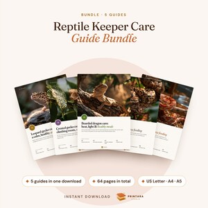 Paquete de guías para el cuidado de reptiles: Gecko leopardo, gecko crestado, dragón barbudo, pitón bola, serpiente del maíz (digital)