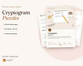 Cryptogram Puzzles for Adults, 150 Large Print Cryptoquotes, Easy to Hard, Hints and Answer Key, Printable Brain Games