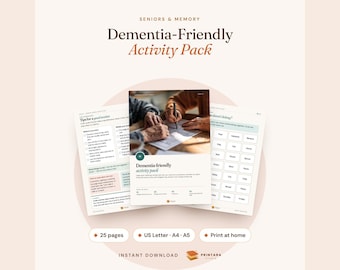 Activiteitenpakket voor mensen met dementie, in grote letters, speciaal voor senioren met geheugenverlies: matchen, sorteren en woordspelletjes.