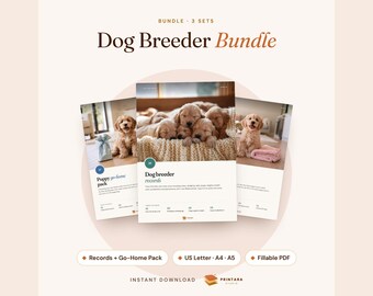 Pakket voor hondenfokkers: printbaar en invulbaar PDF-bestand, fokkersgegevens, geboortelogboek, gewichtsgrafiek voor puppy's, puppy-startpakket (blauw en roze).