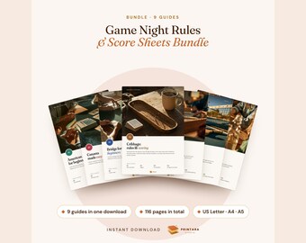 Game Night Rules Bundle: Mahjong, Canasta, Bridge, Cribbage, Euchre, Mexican Train (Digital Download)
