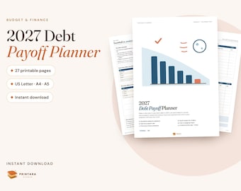 2027 Debt Payoff Planner Printable, Debt Snowball and Avalanche Tracker, Color In Debt Payoff Chart, Monthly Debt Log