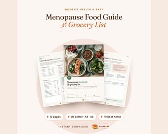 Menopause Food Guide Printable and Grocery List, Meal Planner for Women Over 40, Calcium and Fiber Foods, Healthy Eating Checklist