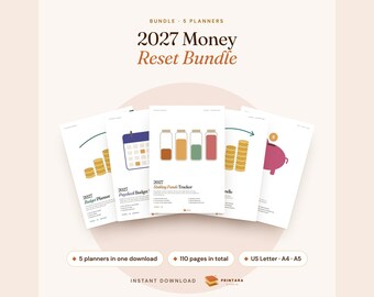 2027 Budget Planner Bundle, Monthly & Paycheck Trackers, Sinking Funds, Savings Challenge (Digital Download)
