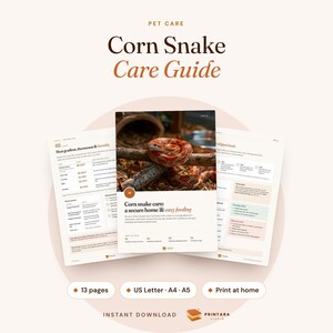Corn Snake Care Guide Printable, Enclosure Temps, Feeding Chart, Shed Log