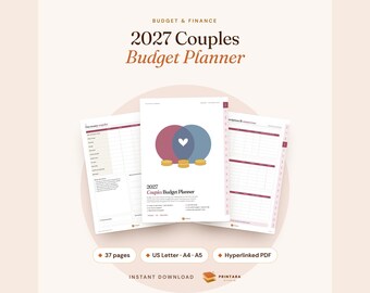 2027 Couples Budget Planner Printable, Joint Budget with Yours Mine Ours, Money Date, Hyperlinked Digital Budget