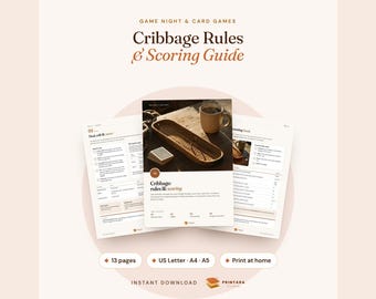 Cribbage Rules & Scoring Guide, Cheat Sheet, Game Log (Printable Download)