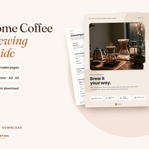 Coffee Brewing Guide Printable, Pour Over, French Press and Grind Size Chart for Home Baristas