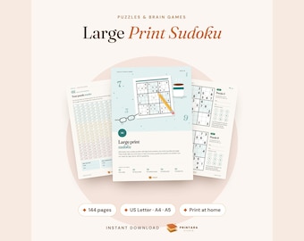 Sudoku in grote letters voor volwassenen en senioren, 240 puzzels, makkelijk, gemiddeld, moeilijk, 2 per pagina, grote getallen, antwoordblad, printbare hersenkrakers