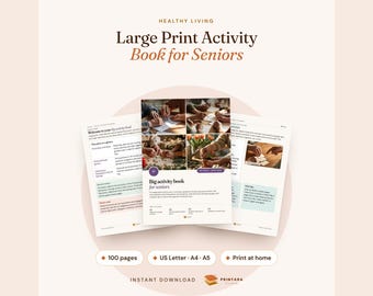 Activiteitenboek met grote letters voor senioren, printbaar, 100 pagina's, activiteiten voor mensen met dementie, quizvragen, woordzoekers, hersenkrakers voor de feestdagen
