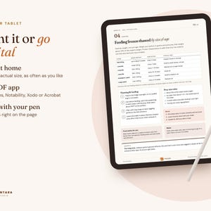 Peut inclure: Une tablette num&eacute;rique affichant un guide d'alimentation pour pythons royaux avec un stylet blanc pos&eacute; &agrave; c&ocirc;t&eacute;. L'&eacute;cran pr&eacute;sente un tableau intitul&eacute; Feeding frozen-thawed by size and age, ainsi que des instructions pour impression ou usage num&eacute;rique.