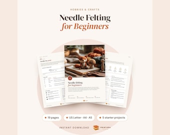Needle Felting for Beginners Printable Guide with 5 Easy Patterns, Christmas Ornament, Robin, Toadstool Keychain, Needle Gauge Chart
