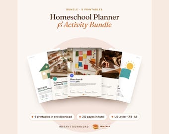 2027-2028 Homeschool Planner Bundle, Montessori Activities, Chore Charts, Sight Words (Digital Download)