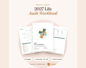 2027 Life Audit Workbook Printable, Wheel of Life, Year Review and Values Worksheets, 2027 Goal Planner