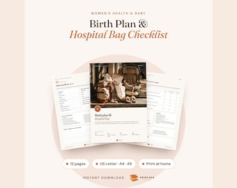 Birth Plan Template Printable, Hospital Bag Checklist, One Page Birth Plan, Labor and Delivery Preferences, Cesarean Plan