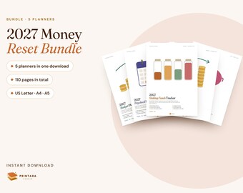2027 Budget Planner Bundle, Monthly & Paycheck Trackers, Sinking Funds, Savings Challenge (Digital Download)