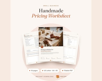 Pricing Worksheet for Handmade Products, Fillable PDF Craft Pricing Calculator, Wholesale and Retail Price Formula, Small Business Printable