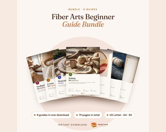 Fiber Arts Beginner Bundle: Crochet, Knitting, Embroidery, Needlepoint, Macrame, Punch Needle (Digital Download)