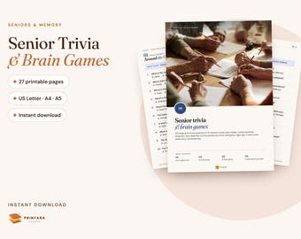Senior Trivia and Brain Games Printable, 100 Large Print Trivia Questions with Answers, Riddles, Word Games for Elderly