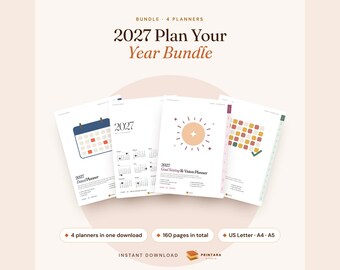 2027 Planner Bundle: Dated Weekly, Monthly, Wall Calendar, Goal, Habit Tracker (Digital Download)