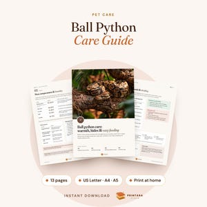 Guide d'élevage du python royal (à imprimer), températures du terrarium, tableau d'alimentation, journal de mue image 1