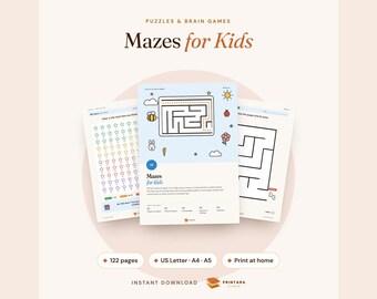 Mazes for Kids Ages 5 to 8, 100 Printable Mazes, 4 Levels Easy to Expert, Round Mazes, Star Chart and Certificate, Answer Key