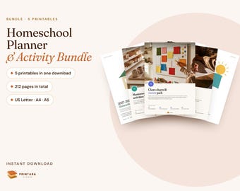 2027-2028 Homeschool Planner Bundle, Montessori Activities, Chore Charts, Sight Words (Digital Download)