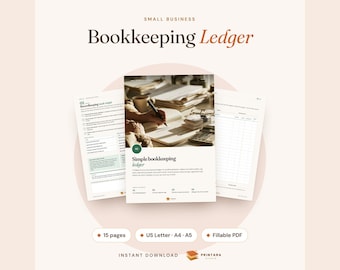 Boekhoudkundig grootboek (printbaar en invulbaar PDF-bestand), inkomsten- en uitgavenoverzicht voor kleine bedrijven, kilometerregistratie, maandelijks winstoverzicht, ongedateerd