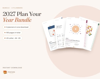 2027 Planner Bundle: Dated Weekly, Monthly, Wall Calendar, Goal, Habit Tracker (Digital Download)