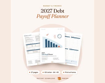 2027 Debt Payoff Planner Printable, Debt Snowball and Avalanche Tracker, Color In Debt Payoff Chart, Monthly Debt Log